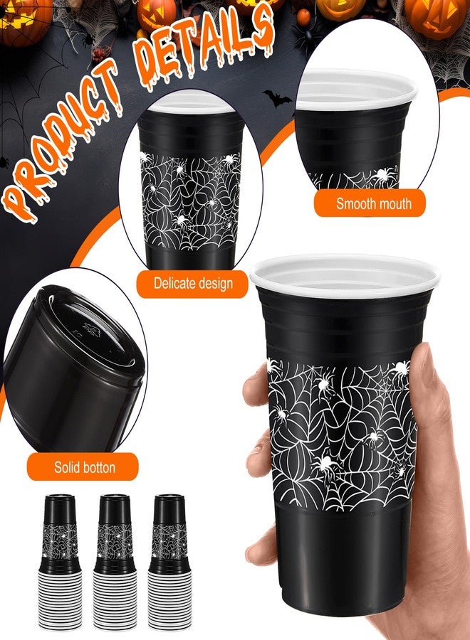 Jingmore 50 Pcs Halloween Plastic Cups, 16 oz Black Disposable Cups for Hot Cold Drinks, Party Decoration Supplies and Favors - Image 2